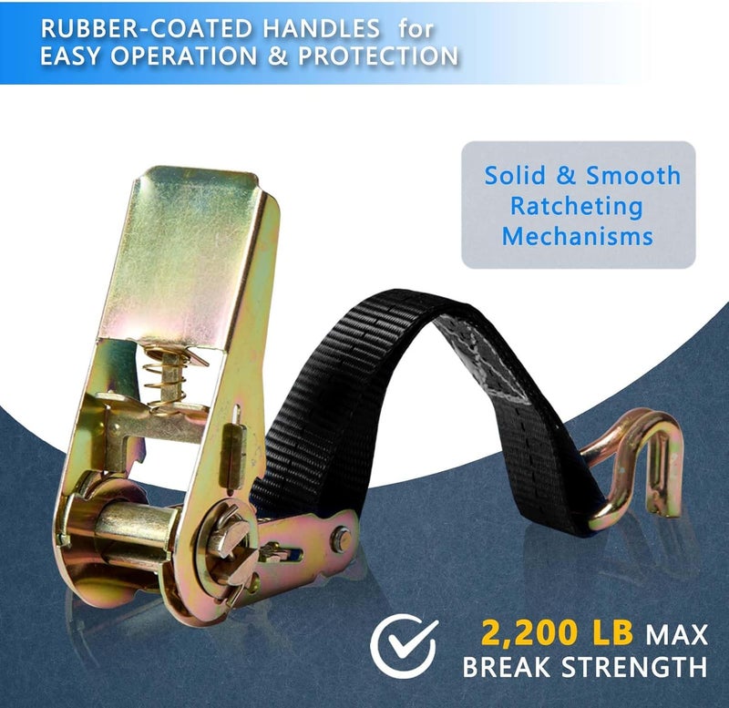 Sweecomb Black Ratchet Straps (4-Pack), 1 Inch x 16.4 Feet (2200lb Break Strength) with Sturdy Metal Hooks, 1x Work Gloves, Heavy Duty Tie Down Straps for Truck, Cargo Trailer, Motorcycle, Luggage, Moving - Image 3